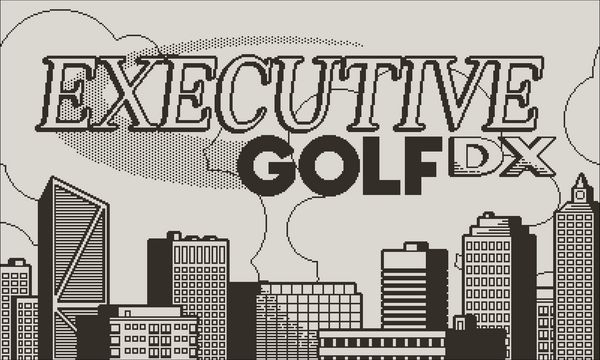 Title screen for Executive Golf DX, showing the logo and a city scape
