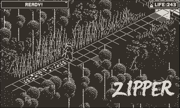 The first level of Zipper, showing the name of the game and your sumurai character, ready for action.