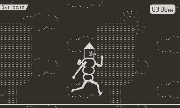 Crankin the robot runs past some trees, already late for his date
