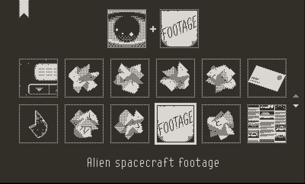 Contents of John Kornfield's pockets, with "Alien spacecraft footage" selected