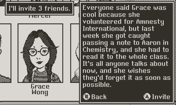 A page from your high school yearbook describing Grace Wong's main social dilemma