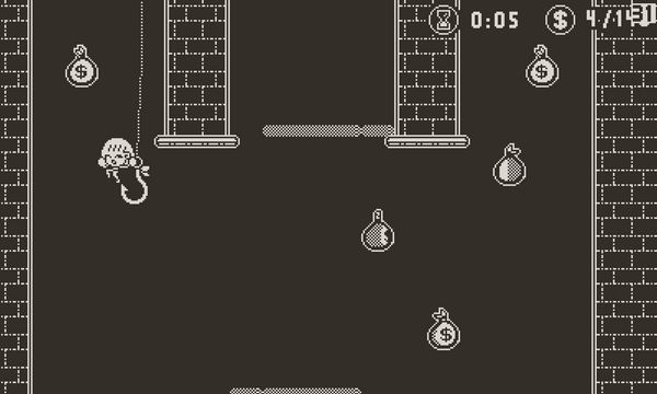 A thief balanced on a fish hook navigates their way through the maze of a mansion in Reel Steal.