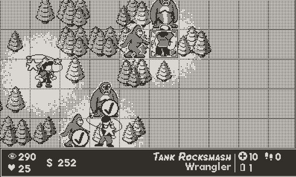 The top-down map grid view, showing a dazed team member, and several cryptids