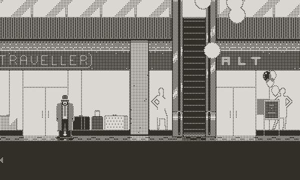 John Kornfield at the mall, standing in front of a luggage store, near an escalator and clothing store