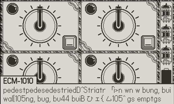 A grid of four audio units, with a dialogue box showing a machine speaking gibberish.
